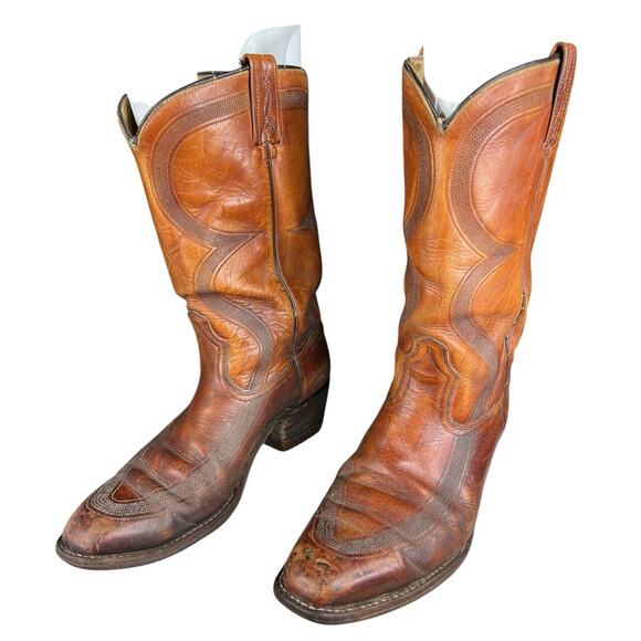 Vintage Men’s Dan Post Narrow Embossed Brown Leather Cowboy Boot Size US 10.5 B main image 9